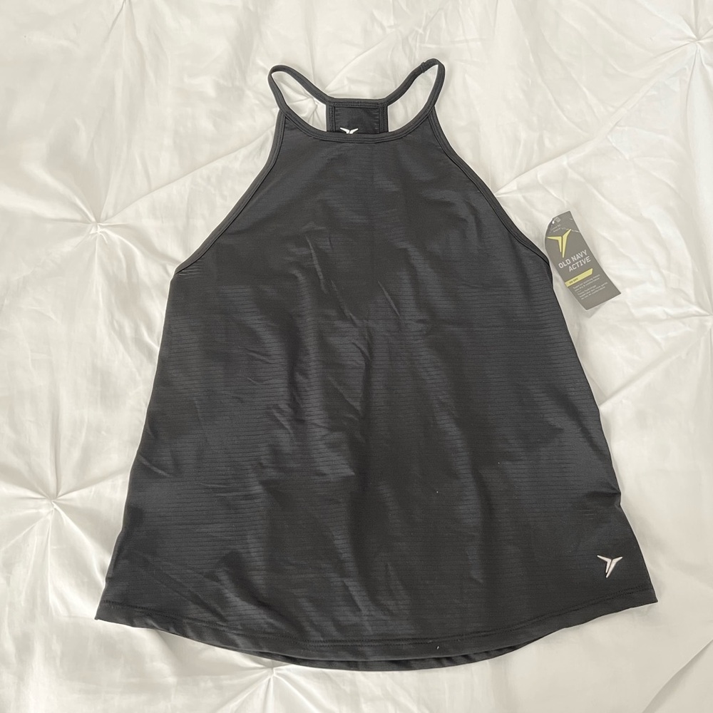 Old navy active high neck striped tank cami workout black